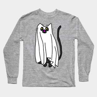 Boo Sheet Halloween Cat Long Sleeve T-Shirt